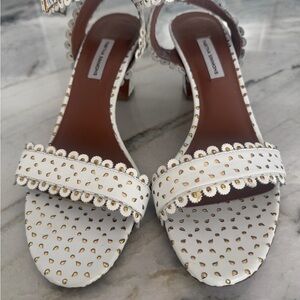 Tabitha Simmons White Sandals with Gold Detailing